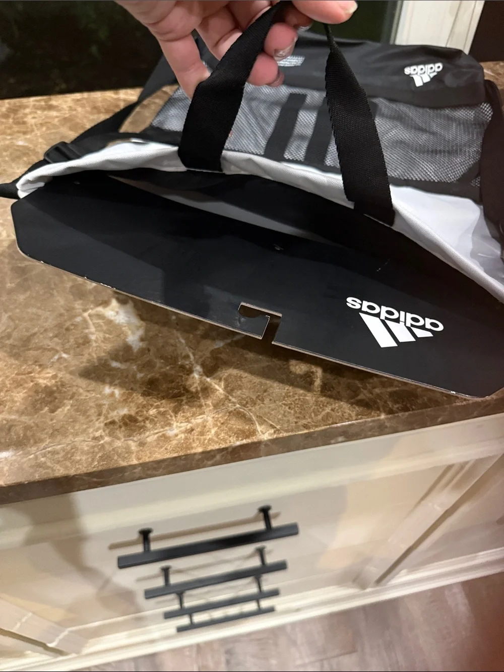 adidas White and Black Mesh Drawstring Backpack